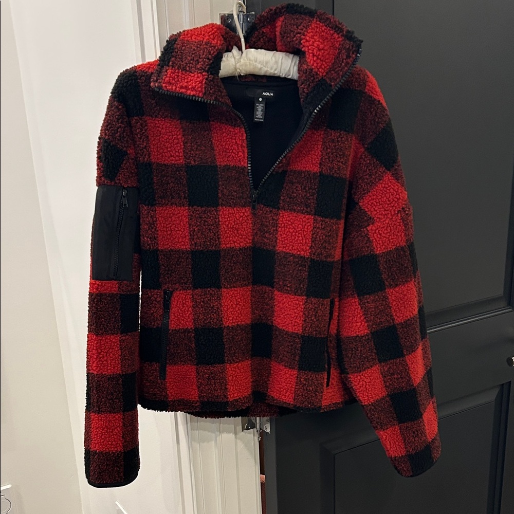 Aqua Plaid Jacket - Red and Black